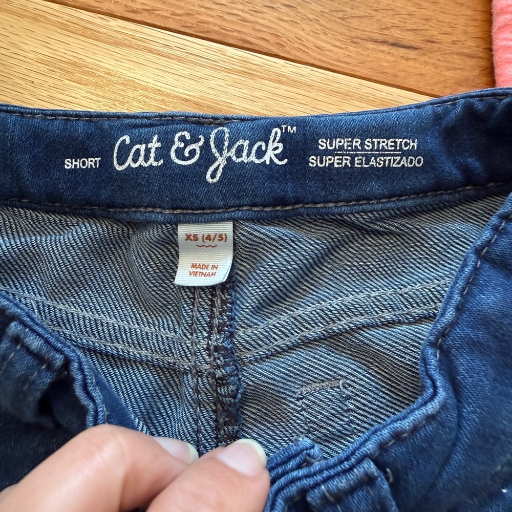 Cat & Jack Navy Denim and Coral Pink Knit Girls' Shorts Set - Picture 3 of 7